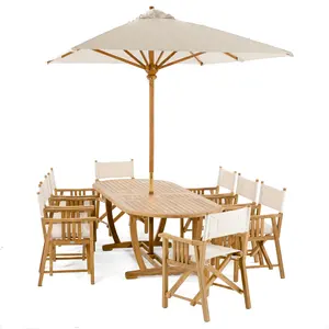 Set di sedie da tavolo da pranzo per esterni da 8 pezzi dal Design moderno con ombrellone in legno massello di Teak