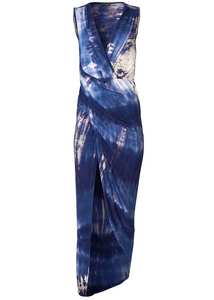 Robe de plage Maxi, bleue, teinture par nouage, fait à la main, vêtements d'été, pour les femmes, Cover-Up - Product Image 4