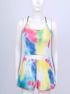 <b>Rainbow</b> Designed Crop top with biker Short Sets Summer arrival Fashionable Sports wear <b>Outfits</b> - Product Image 6