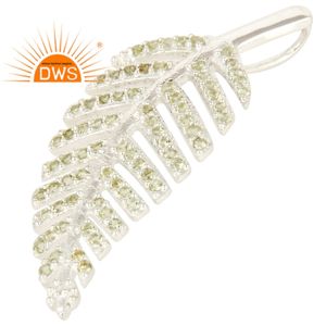 Feuille Design Pendentif Naturel Péridot Pierres Précieuses Pendentif En Gros 925 Bijoux En Argent Sterling Pour Les Femmes Cadeau Pour Elle - Product Image 2