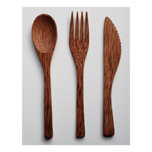 Ensemble de couverts écologiques en bois de coco artisanal, couteau, cuillère, fourchette, kit complet, provenant d'une usine du Vietnam, exportation durable en gros - Product Image 1