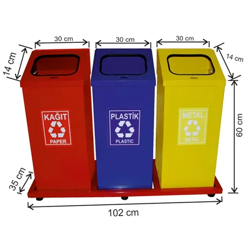 Zero Waste Recycle Bin Set 3 Compartments with color coded stainless steel Best quality and factory price Paper Plastic Glass