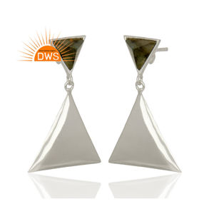 Boucles d'oreilles pendantes en argent fin, forme Triangle, Labradorite naturelle, fabrication de bijoux, 1 pièce - Product Image 2