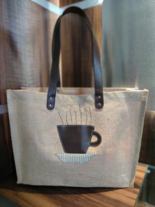 Sac à provisions écologique personnalisé en coton et toile de jute avec revêtement imperméable poignée en cuir fourre-tout en jute pour emballage cadeau - Product Image 2