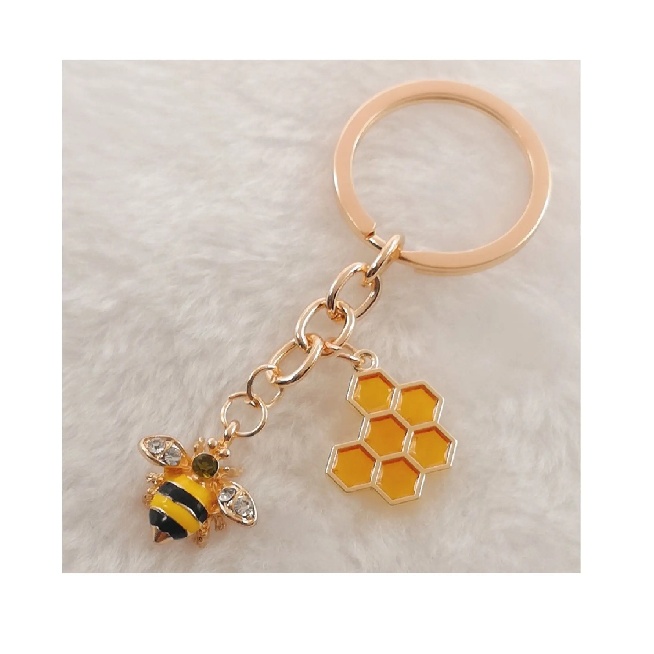 Porte-clés jaune abeille et ruche, personnalisé, en émail, bon marché, avec dessin animé pour souvenir
