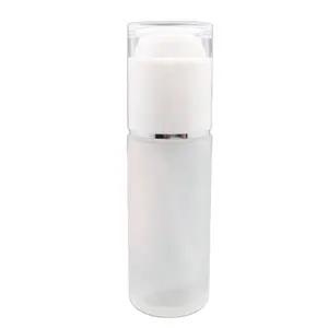 Botella vacía de vidrio esmerilada para espray de niebla, botella de tóner esmerilada para la humedad cosmética con tapa de bomba blanca, 50ml