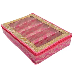 Bangle Box for Women Brocade Hardboard 5 Rod Bangles Storage Box Favors Bride Chuda Storage Box with Transparent Top Wedding