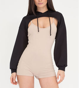 Sudadera corta con capucha para mujer, con busto abierto, informal, corte frontal, con cordón - Product Image 4