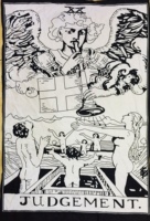Tapisserie murale, petite affiche, nappe de table à thème cartes de tarot, motif Judgement, en coton blanc, décoration de porte, magnifique, par Indian Consigners