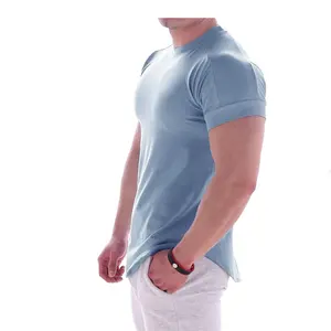 压花标志定制标志透气男士95% 棉5% 氨纶运动服身体适合T衬衫男士健身房活动T恤