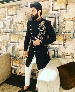 NEW--STYLISH---INDO-WESTERN--BLACK--SHERWANI with <b>Pant</b> WITH BEAUTIFUL ZARDOZI Embroidery for Party & WEDDING Dress @ 2022 - Product Image 1