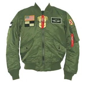 Großhandel Herren Stickerei Logo Heavy Weight Nylon Stoff übergroße Flight Bomber Jacken