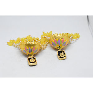 partywear meenakari handmade brass golden matte finishing stone <b>stud</b> long jhumki hoop earing for <b>girls</b> and women - Product Image 2