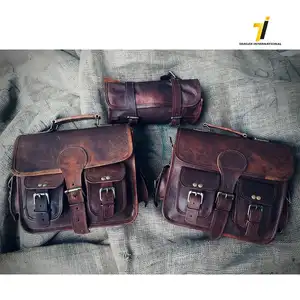 Leather Motorcycle Saddle Bags Two Brown Leather Side Pouch Panniers Real Goat /Leather Saddle Bags