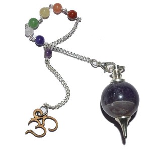 With Good Quality of Chakra Ball Amethyst Pendulums with Om : Chakra Ball Amethyst Pendulums with Om for Sale - Product Image 1