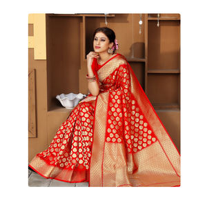 ¡Fabricante directo! Saree de algodón de seda suave con diseños indios y paquistaníes de trabajo bordado para fiesta de adultos boda precio bajo - Product Image 1