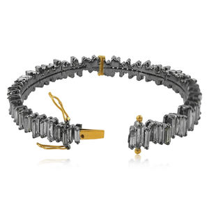 Natural Baguette Diamond Oxidized 925 <b>Silver</b> Designer 14k Gold Cuff <b>Bangle</b> <b>Bracelet</b> Designer Jewelry Wholesale - Product Image 4