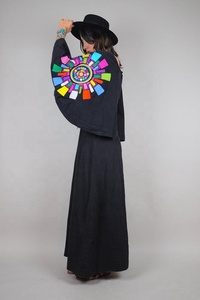 Robe longue d'été style bohème mexicain vintage, broderie florale, manches trois quarts, taille ample, dentelle, 6XL, plage, 100% coton - Product Image 4