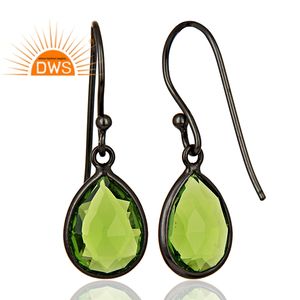 Glass <b>Peridot</b> Gemstone Dangle <b>Earrings</b> Black Rhodium Plated 925 Silver <b>Earrings</b> Jewelry Wholesale Classic Collection - Product Image 3