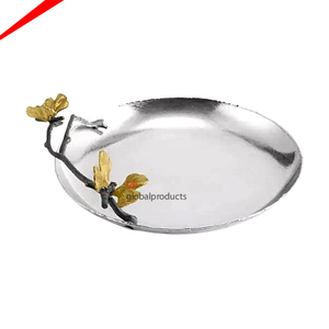 Plateau de service rond en métal avec décor, 1 pièce, design moderne, poignées papillon, partyware, décoration de plateau de service - Product Image 2