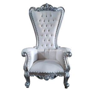 Chaise de loisirs victorienne blanche argentée de chaise de trône de roi de dos haut direct d'usine avec la conception tuftée pour des meubles de salon - Product Image 1