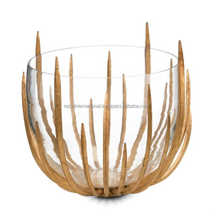 Bol à base en bois design antique avec verre - Product Image 1