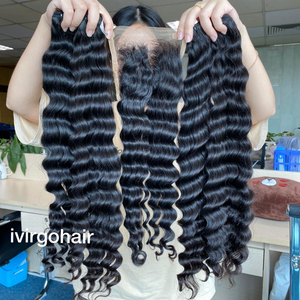 100% Vietnam Extensions de cheveux humains Style de luxe 20 pouces ondulés profonds Super Double bouclés couleur naturelle dentelle perruques en vrac simple Double - Product Image 1