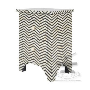 Table d'appoint de style français en os gris et incrustation motif zig zag avec deux tiroirs meubles de salon d'extérieur pour la maison hôtel - Product Image 3