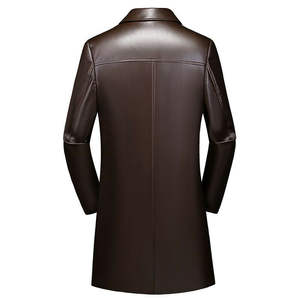 Gabardina Unisex de piel de oveja, gabardina de color marrón con cierre de botones disponible en todo tipo de cuero - Product Image 2