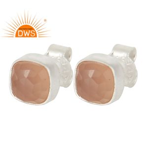 Designer 925 Fine Silver Cushion Shape Stud Earrings Supplier Jewelry Rose Chalcedony Gemstone Studs Wholesale - Product Image 2