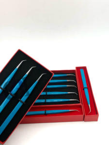 Revestimiento en polvo de sirena de alta calidad, pinzas de extensión de pestañas rectas de 45 grados, instrumentos de belleza con logotipo personalizado de acero inoxidable - Product Image 5