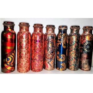 Solid Copper Water Bottle With Printed Designed Surface Use As Professional Drinkware - Product Image 1