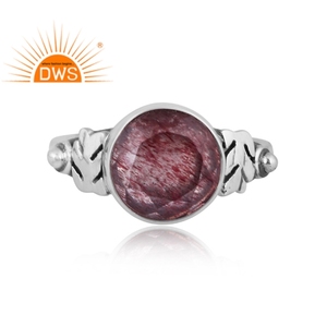 Handmade Design Oxidized Sterling Silver Natural Strawberry Quartz Gemstone <b>Statement</b> <b>Ring</b> Jewelry Manufacturer - Product Image 2
