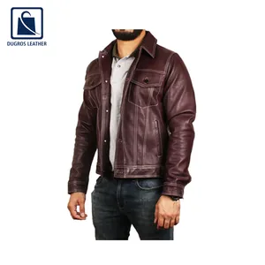 Jaqueta de couro genuíno masculina, estilo motociclista elegante e elegante, com preço competitivo