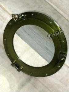 Antique Miroir de salle de bain en alun nautique de 11 pouces vert poli simple face grossissant Tenture murale Hublot Fenêtres en verre - Product Image 5