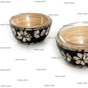 Bol à dessert en bois et en verre le plus récent avec vadrouille travail forme ronde bol de chocolats de taille personnalisée en inde - Product Image 6