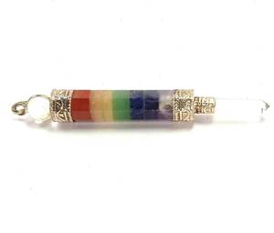 SEVEN CHAKRA POINT Pencil Shape Natural Stone <b>Pendant</b> with Power Symbol Engraved Religious Style Religious <b>Charms</b> - Product Image 2