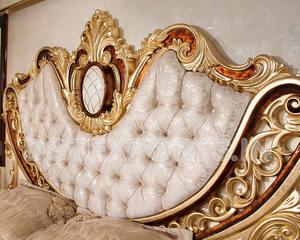 Meubles de chambre à coucher principaux de luxe fabriqués en bois sculptés à la main meubles de chambre à coucher principaux brillants luxueux ensemble de chambre à coucher de finition dorée - Product Image 5