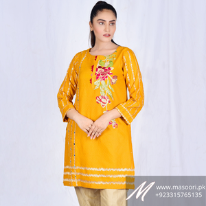 High Quality Masoori Cotton <b>Fabric</b> with Tilla & Mirror Work Embroidery <b>Indian</b>/Pakistani Style Women's Kurta/Kurti Made Pakistan - Product Image 3