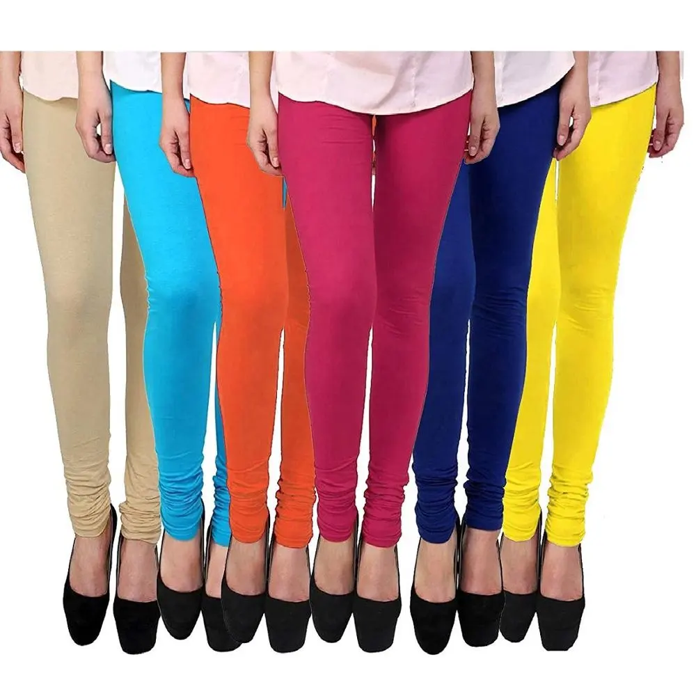 Legging Spandex Katun untuk Wanita, Warna Polos Solid Berbagai Macam 4 Cara Peregangan Elastik Legging