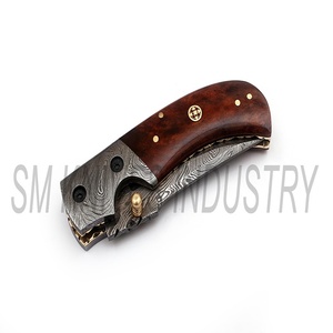 Couteau pliant artisanal en acier Damas avec étui en cuir (smk1244) - Product Image 6