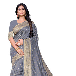 Banarasi Seda Jacquard Saree Con Blusa Ropa de mujer Fiesta Festival Ropa diaria Algodón suave Seda Sari Venta al por mayor Precio bajo ApparelGarment - Product Image 1