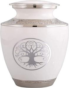 Urne de crémation faite à la main en or rose gravé pour cendres humaines adultes Urne finie brillante blanche perle de qualité supérieure - Product Image 5