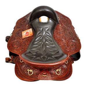 Sillín occidental de cuero marrón Premium para montar a caballo, cómodo sillín de montar a mano, fabricantes indios - Product Image 2