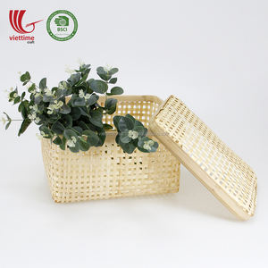 Panier de rangement en bambou tissé à la main en gros avec couvercle en forme de rectangle fabriqué au Vietnam - Product Image 6