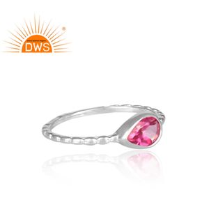 ที่สวยงามธรรมชาติสีชมพูพลอยบุษราคัมแหวนซ้อนกันได้ผู้ผลิตเครื่องประดับอินเดีย925ผู้ผลิตเครื่องประดับเงิน - Product Image 3