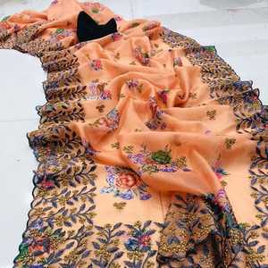 Indien Katan Saree dernier concepteur fête porter mariage dames femmes porter Georgette soie broderie travail Sari avec Blouse ethnique - Product Image 1