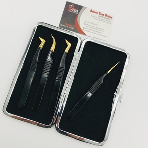 Pinzas de extensión de pestañas de volumen clásico de Oro Negro probadas a mano con logotipo personalizado punta de fibra pinzas de pestañas Etiqueta Privada sostenible - Product Image 5