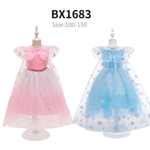 Robe longue de princesse de style preppy pour fillettes, motif floral à col rond avec volants, vêtement d'été en mousseline - Product Image 1