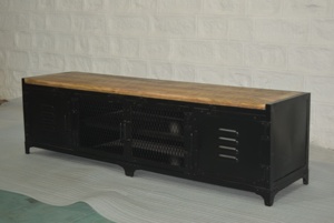 Mueble de TV convertible de Metal de madera maciza de estilo Industrial moderno, puertas corredizas de almacenamiento de baja altura para sala de estar, dormitorio, hogar - Product Image 6